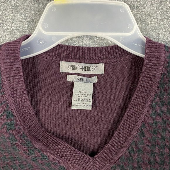 Spring & Mercer Sweater Vest Men's XL Slim Fit Burgundy 100% Cotton Adults - Picture 2 of 5